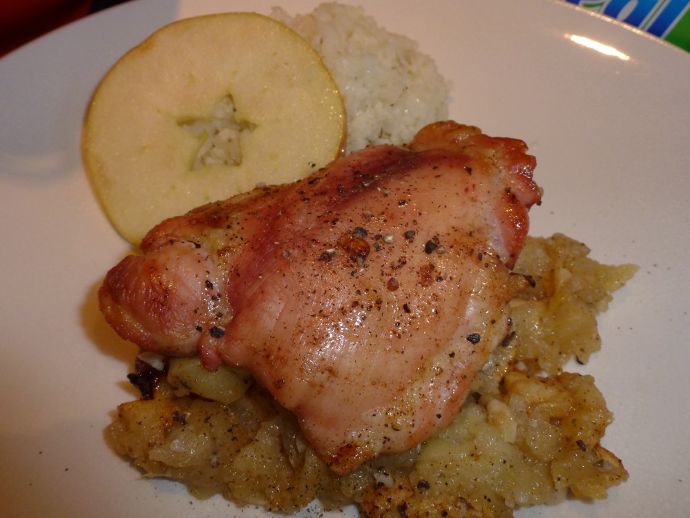 Oven Baked Chicken w/Roasted Apples and Mashed Cauliflower
